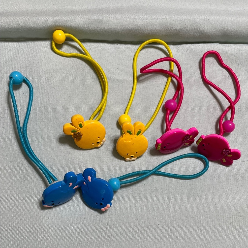 Cute Bunny Elastic Hair Ties - Yellow, Pink, Blue